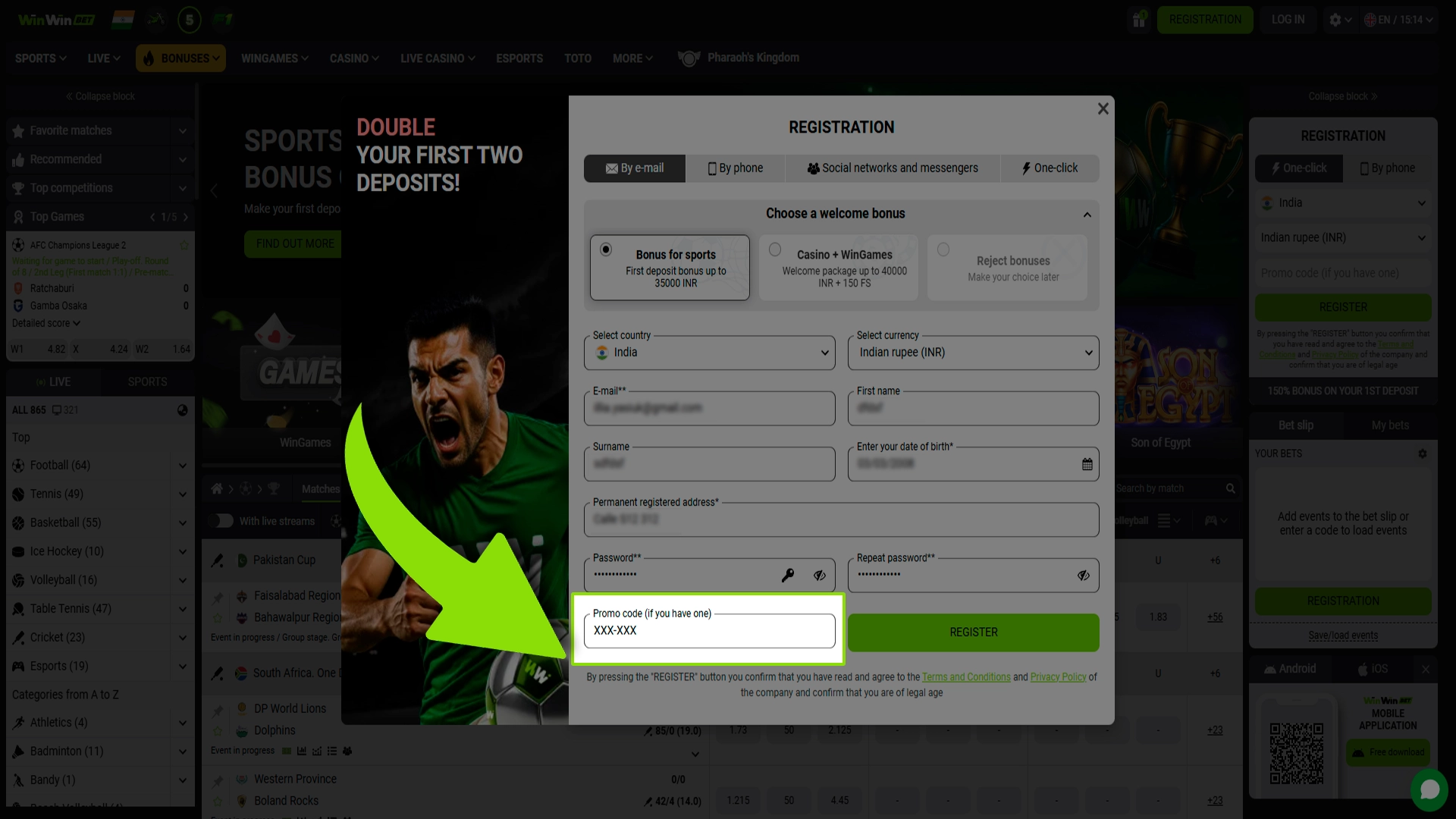 Apply your Winwin promo code to unlock special rewards.