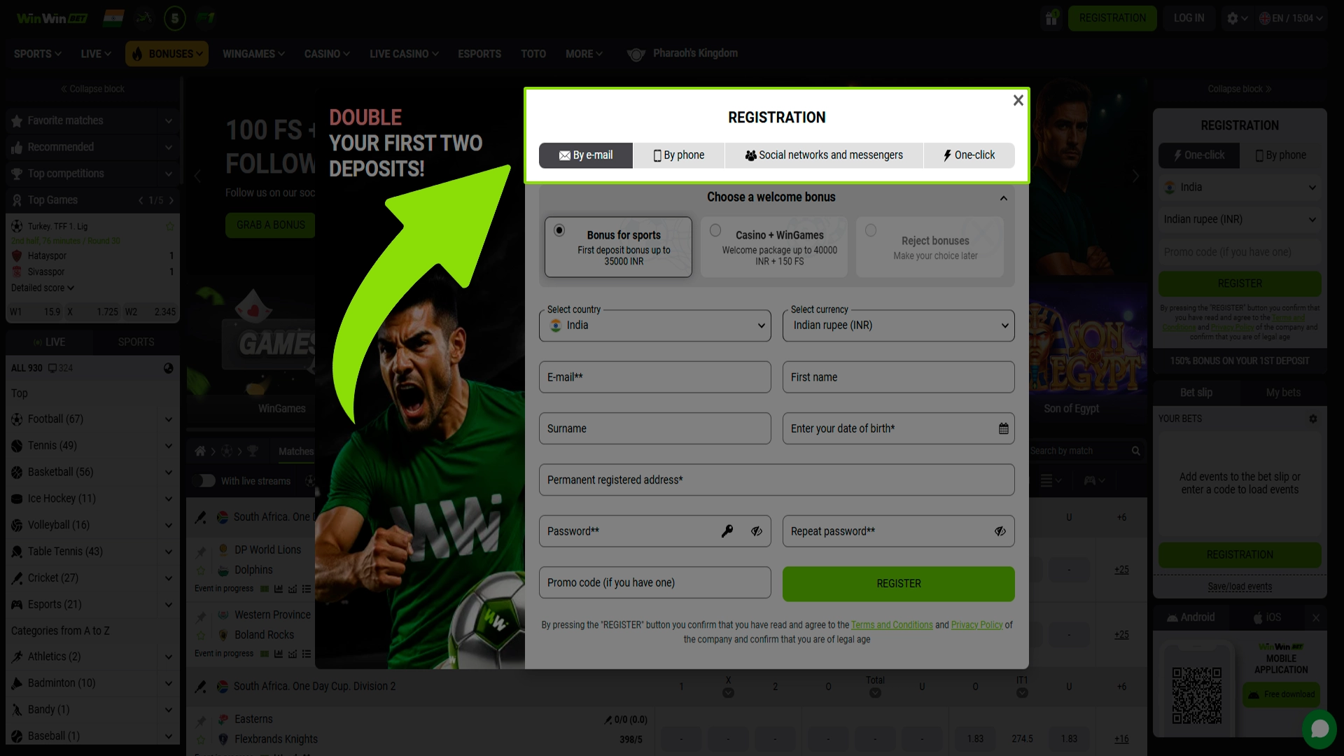Choose your preferred registration method on the Winwin site.